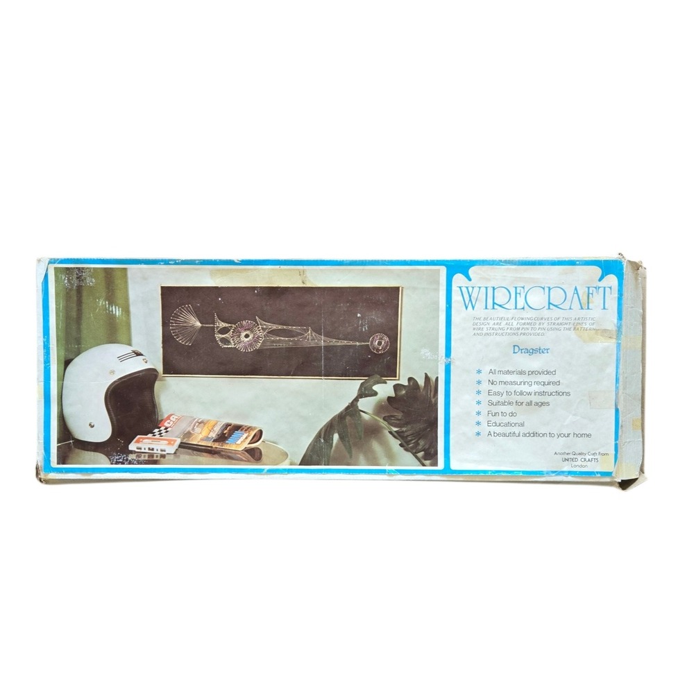 Vtg 70s Wirecraft Dragster String Art Kit United Crafts London Nail Wire Craft